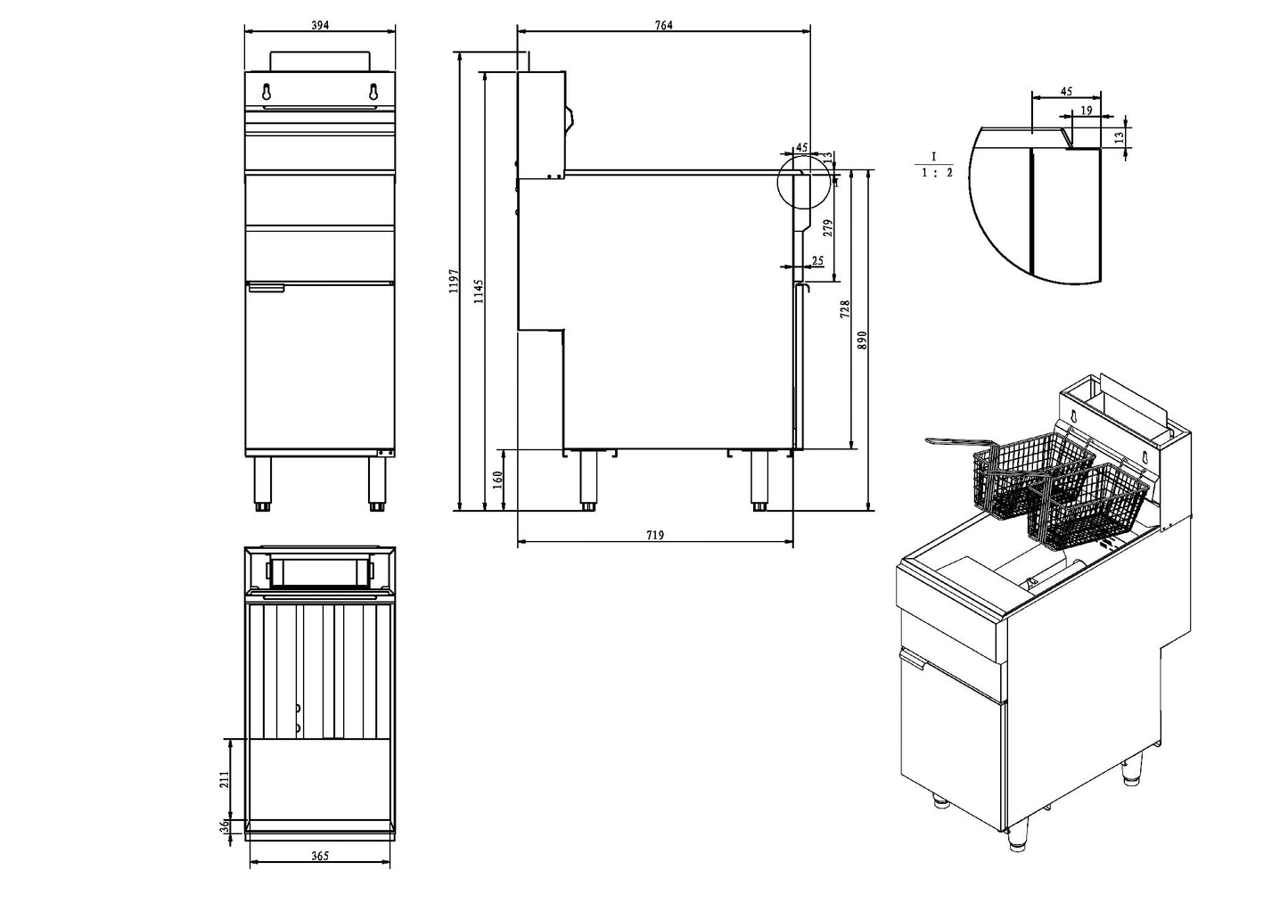 Infernus 3 Burner LPG Single Tank Twin Basket Gas Fryer - 23 Litres