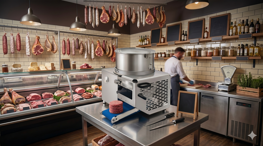 Minerva Omega Burger Machine in a butchers shop