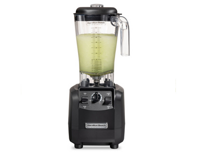 Blender full of cocktail mixture from the front view