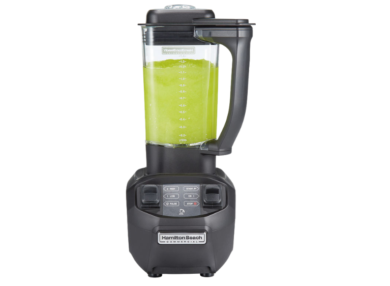 Blender full of cocktail mixture from the front view