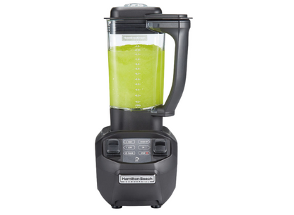 Blender full of cocktail mixture from the front view