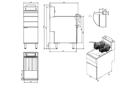 Infernus 3 Burner LPG Single Tank Twin Basket Gas Fryer - 23 Litres